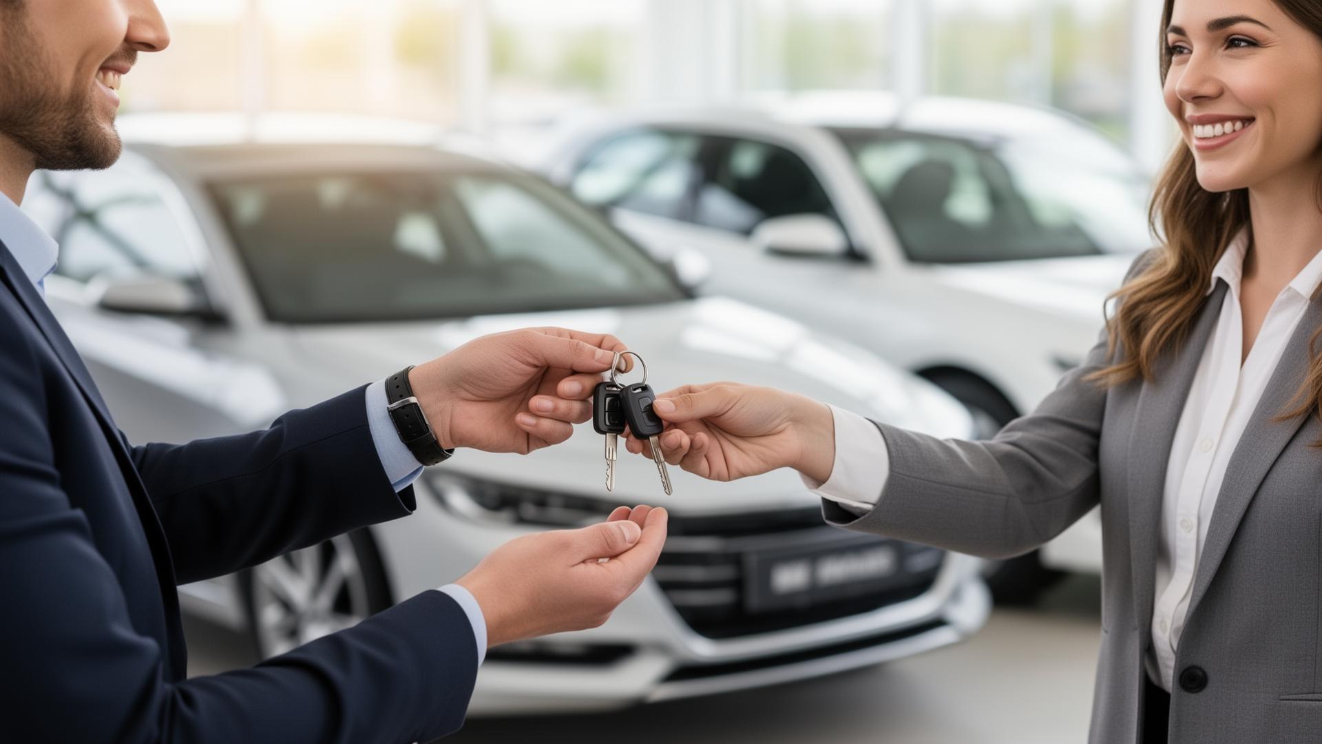 Customer receiving keys at a Buy Here Pay Here dealership in Newark, NJ